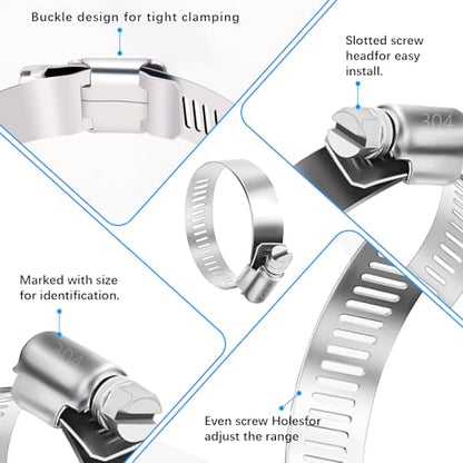 YUCDXVF 24PCS Adjustable Stainless Steel Hose Clamps, 1/4“-2” (6-51mm) Stainless Steel Hose Clamp Assortment Kit Our Hose Clamps Are Used For Home, Garden and Automotive Hose Connections