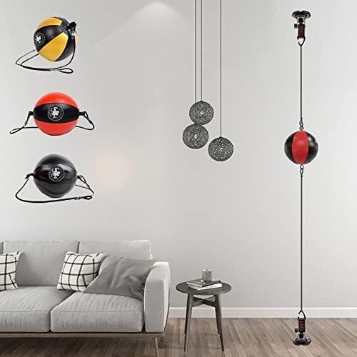 Speed Bag for Boxing, Double End Punching Bag Leather, Boxing Speed Bag Set Door Ceiling/Floor Mount Suction Cups Reflex Bag for Home Gym, Stress Relief Exercise Equipment