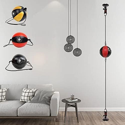 Speed Bag for Boxing, Double End Punching Bag Leather, Boxing Speed Bag Set Door Ceiling/Floor Mount Suction Cups Reflex Bag for Home Gym, Stress Relief Exercise Equipment