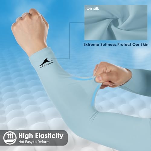 Achiou Cooling Ice Silk Arm Sleeves, Summer UV Sun Protection Compression Sleeves UPF 50+ for Women Volleyball Youth Sports - color: 2 Pairs: 1pair White,1 Pair Blue