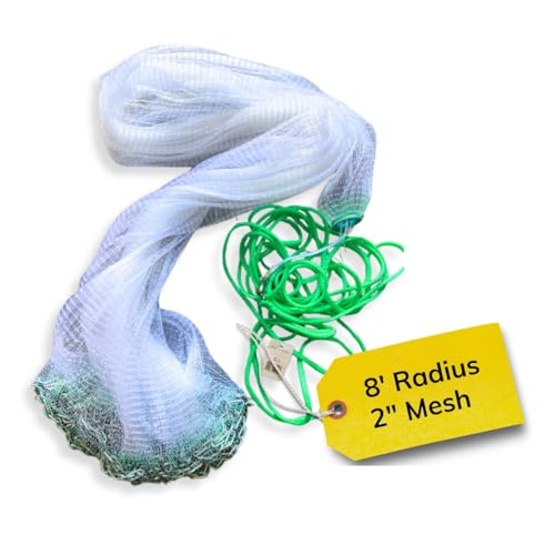 Cast Net for Bait Fishing, Chain Bottom - size: 8' Radius | 2" Mesh