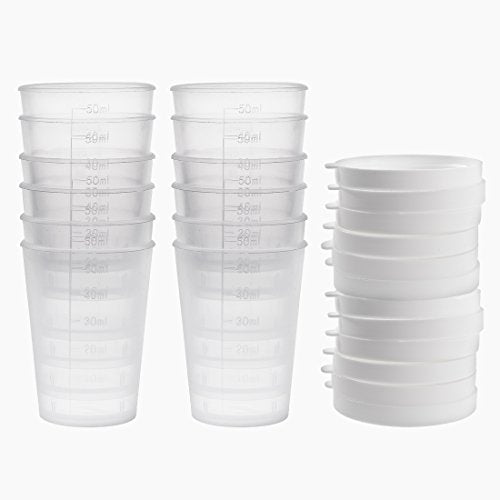 uxcell Measuring Cup 50ml Plastic Graduated Beaker Transparent with Lid for Lab Kitchen liquids 12pcs