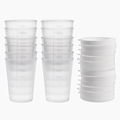 uxcell Measuring Cup 50ml Plastic Graduated Beaker Transparent with Lid for Lab Kitchen liquids 12pcs