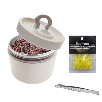 Aventik Fishing Bait Container Organizer with Handle Insulated Breathable Live Bait Box Stainless Steel Worm Storage Tank for Nightcrawlers Keeps Bait Fresh and Alive (circle 650+wacky rings) - style: circle 650+wacky rings