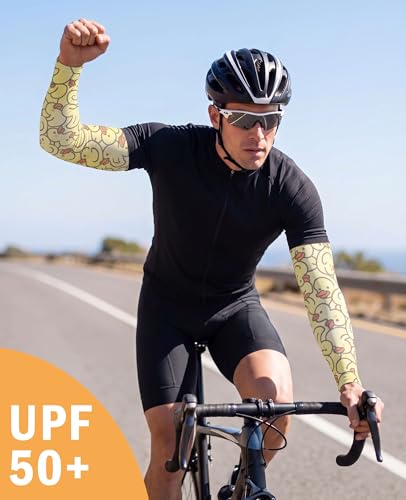 Aueyan Arm Sleeves for Men Women,Cooling Sleeves with Thumb Holes,Funny Sun Protection Arms Cover with Print Pattern - color: Ducks Yellow