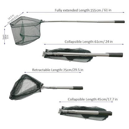 Fishing Landing Net with Stainless Steel Telescoping Pole 74.8" Long Handle,Rubber Coated Nylon Mesh,for Steelhead,Salmon,Kayak,Catfish,Bass,Trout,Shrimp,Crab,for Easy Catch & Release,74.8 inch - style: 61" Stainless Steel Handle-stronger