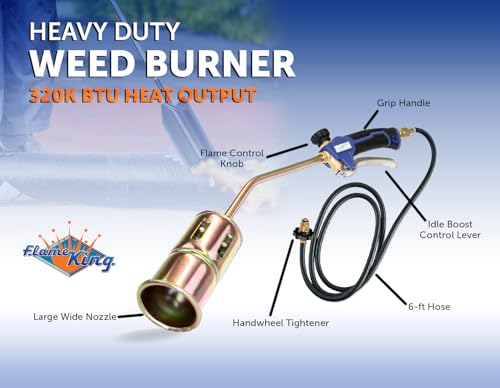 Flame King Propane Torch Kit Heavy Duty Weed Burner Powerful 320,000 BTU with 6-ft Hose Regulator Assembly - size: 320K BTU