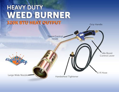 Flame King Propane Torch Kit Heavy Duty Weed Burner Powerful 320,000 BTU with 6-ft Hose Regulator Assembly - size: 320K BTU