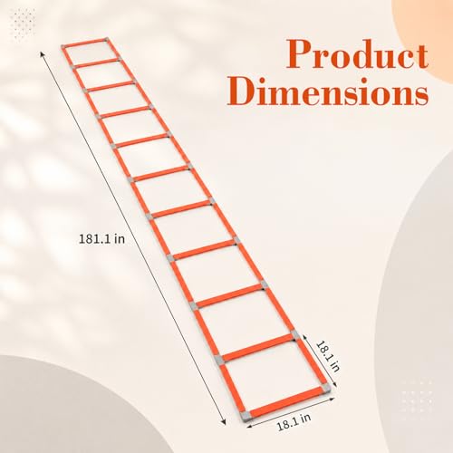 10 Rung Agility Ladder, Multi-Use Speed Training Ladder Foldable Agility Hurdles, Portable Orange Hurdles for Soccer Football Basketball Track Indoor Outdoor
