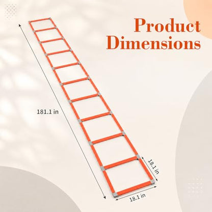 10 Rung Agility Ladder, Multi-Use Speed Training Ladder Foldable Agility Hurdles, Portable Orange Hurdles for Soccer Football Basketball Track Indoor Outdoor