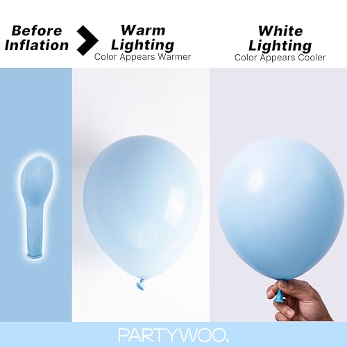 PartyWoo 베이비 블루 풍선 152피스 다양한 사이즈 45.7cm(18인치), 30.5cm(12인치), 25.4cm(10인치), 12.7cm(5인치) 라이트 파스텔 스카이 아쿠아 블루 풍선 아치 키트 화환 졸업 베이비 샤워 성별 공개 부활절 파티 장식 블루-Q13 - color: 블루-q13