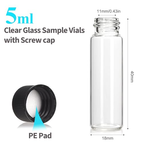 BIGLEE 100PCS 5ML Clear Small Glass Vials with Screw Caps - color: Clear, size: 5ML-100PCS