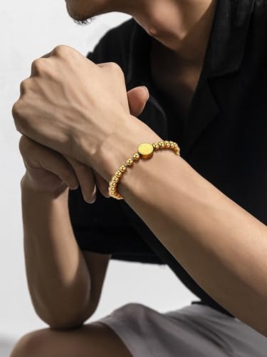 PROSTEEL Allah Bracelet, Muslim Islamic Jewelry Religious Islam Arabic God Charm Stainless Steel Beads Chain Bracelet, fits wrist from 5.9'' to 7.9'', Come with Box - color: 04 gold-beads chain