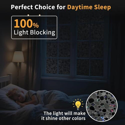 JAYONG Total Blackout Window Privacy Film with Tools, 35.4'' x 196.8'' | 3D Pebble Pattern, 100% Light & UV Blocking Heat Control, No Glue Static Cling Room Darkening Glass Tint for Bedroom Bath - color: Pebble Pattern - Total Black, size: 35.4 x 196.8 In