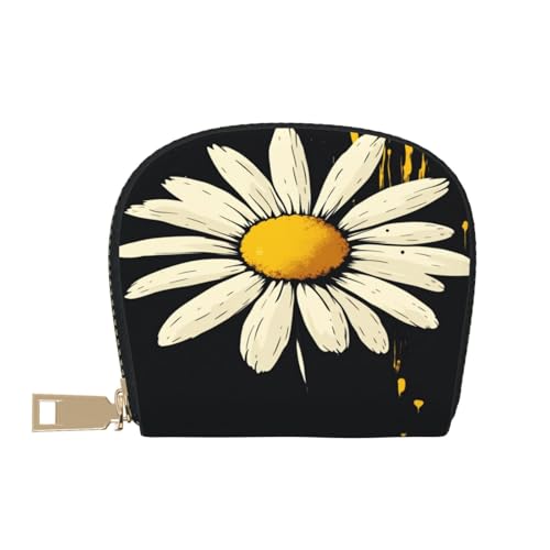 Stylish Daisy RFID Blocking Semi Circle Card Holder PU Leather Zipper Wallet Pouch Keychain Bag for Women Men, Slim Small Credit Card Case Organizer with 12 Slots - color: Stylish Daisy