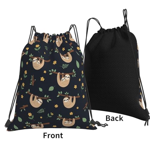 Waterproof Drawstring Backpack Cute Sloth, Cinch Sack with Zipper Pocket for Sports Equipment Storage - color: Pattern (363)