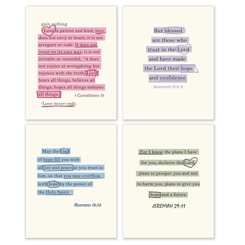 BESERH Christian Wall Art Prints, Religious Wall Decor, Bible Verses Scripture Wall Art for Home Bedroom Living Room Church, 4x10 Inches Set of 4 Unframed - color: Christian-C