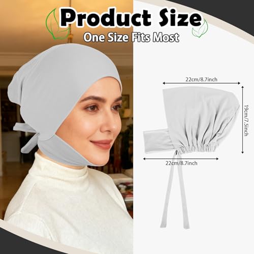 XEPST 3 PCS Hijab Undercap for Women, Islamic Muslim Full Cover Under Hijabcap Milk Silk Fabric Hijab Underscarf Solid Color Adjustable Tie Back Inner Head Scarf Turbans for Women Chemo Cap, C