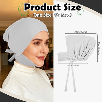 XEPST 3 PCS Hijab Undercap for Women, Islamic Muslim Full Cover Under Hijabcap Milk Silk Fabric Hijab Underscarf Solid Color Adjustable Tie Back Inner Head Scarf Turbans for Women Chemo Cap, C
