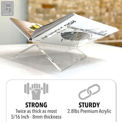 Medium Clear Acrylic Book Stand, 8.7” x 6.3” x 3.6”, Acrylic Book Holder, Open Bookstand for Display and Reading Cookbooks, Art Books, Bibles, Magazines - Home and Office - color: Clear, size: Medium