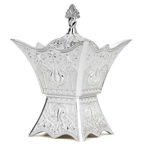 Bakhoor Incense Burner, Charcoal Incense Burner - for Yoga, Spa Aromatherapy, Office & Home Decor, Trophy Shape (Silver) - color: Silver