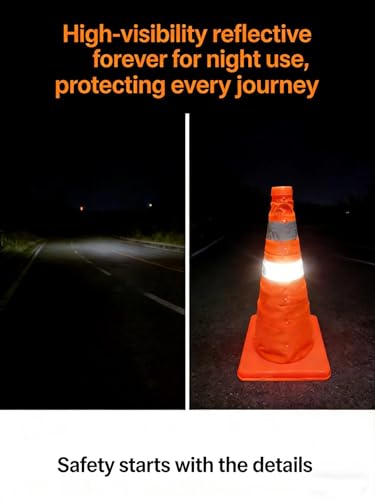 18 Inch,4 Pack, Collapsible Traffic Safety Cones, Pop up cones,Orange, Reflective Collar, for Road Safety, Driving Training, Parking Lots (4)