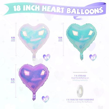 Iridescent Heart Balloons, 10PCS Crystal Foil for Mermaid Birthday Party - color: Iridescent Blue Purple