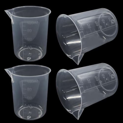 Measuring Cup, 4 Pcs, 100ml/3.4oz, Clear | Transparent Lab Liquid Mixing Cups, Plastic Graduated Beakers, Kitchen Cooking Medicine Measure Tool - size: 100ml/3.4oz, style: 4 Pcs