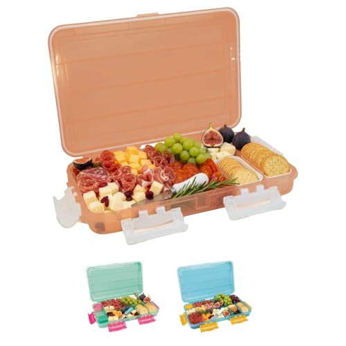 Charcuterie Safe - BPA-Free, Food Safe Charcuterie Board with Lid & Handle - Portable Snack Tray Organizer with Dividers, Mini Containers & Cheese Knife - Dishwasher Safe - Peach Fizz - color: Peach Fizz Charcuterie Safe