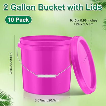 Tioncy 10 Pcs 2 Gallon Plastic Buckets with Lids and Handles,Pink | Storage Pails for Paint, Cleaning, Organizing, Durable Containers, Metal Handles, Plastic Material - color: Pink
