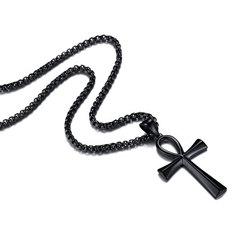 REVEMCN Reve Stainless Steel Coptic Ankh Cross Religious Pendant Necklace for Men Women, 20-24 Inches Chain - style: Black Tone: 22'' Rolo Chain