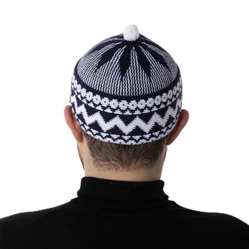Modefa Muslim Men's Turkish Knitted Kufi Haji Prayer Hat - color: Navy Blue