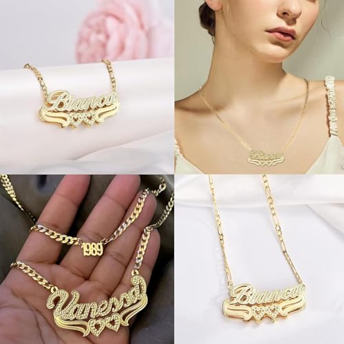 Custom Name Necklace Double Plated Name Necklace Personalized Name Plate Necklaces Name Necklaces for Women 18k Gold Plated Nameplate Pendant - color: Style 1666