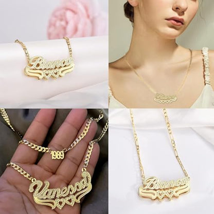 Custom Name Necklace Double Plated Name Necklace Personalized Name Plate Necklaces Name Necklaces for Women 18k Gold Plated Nameplate Pendant - color: Style 1666