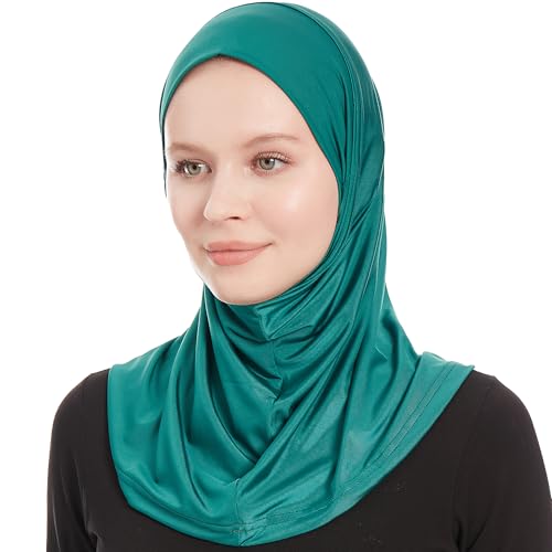 Plain Ready To Wear Amira Hijab for Women - Muslim Instant Amira Jersey Scarf – Soft Muslim One Piece Instant Hijab Headscarf - color: Dark Green