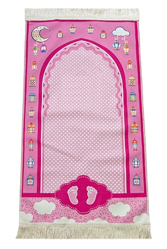 ihvan online, Muslim Prayer Rug for Kid, Islamic Gifts Praying Mat for Kids, Kids Prayer Mat, Design Janamaz Sajadah, Soft Salah Mats Carpet for Kid, Travel Praying Rug, Patterned Pink-2 - color: Patterned Pink - 2