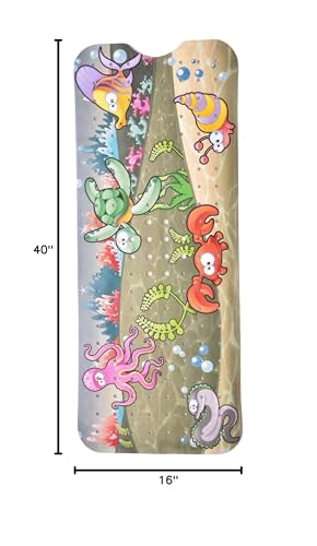 ENKOSI Bath Mat - Large Non Slip Bathtub & Shower Mat - Extra Long 40 x 16 Inch Bathroom Mats for Tub Nonslip Anti Slip Bathmats (Ocean Friends), 1 Pack | Fun ocean animals print for kids; Durable PVC; 40x16 in, Ocean Friends - color: Ocean Friends