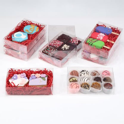 RomanticBaking 15PCS 7x4.3x1.5 Inch Clear Chocolate Covered Ore Boxes Cookie Boxes with Window Bakery Boxes for Cakesickle,Truffle, Bomb Dount,Cake &Gift Treat Boxes for Party Favors - size: 7"X4.3X1.5"