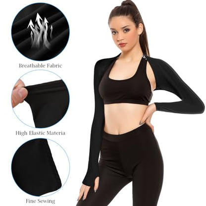 Grevosea 2 Pack Cooling Shawl Arm Sleeves UV Protection Sun Sleeves Sun Protection Arm Sleeve with Finger Hole for Women - color: Black