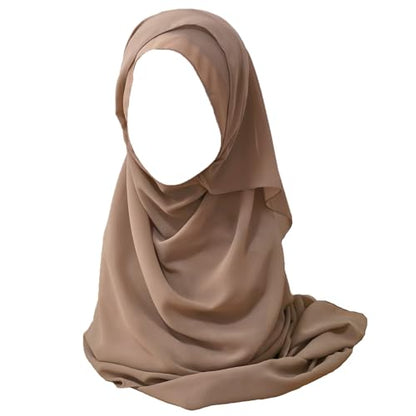 Instant Chiffon Hijab Set 3-in-1 Hijabs Scarf with Built-in Magnets and Undercap Head Wraps with Modal Cap - color: Almond 14#