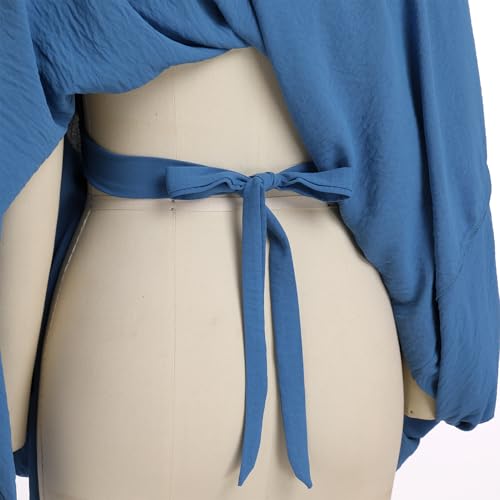 ODIZLI Abayas For Women Muslim Dubai Full Cover Kaftan Shirt Dress Batwing Sleeve Prayer Dress With Hijab - color: Blue + Hijab, size: One Size
