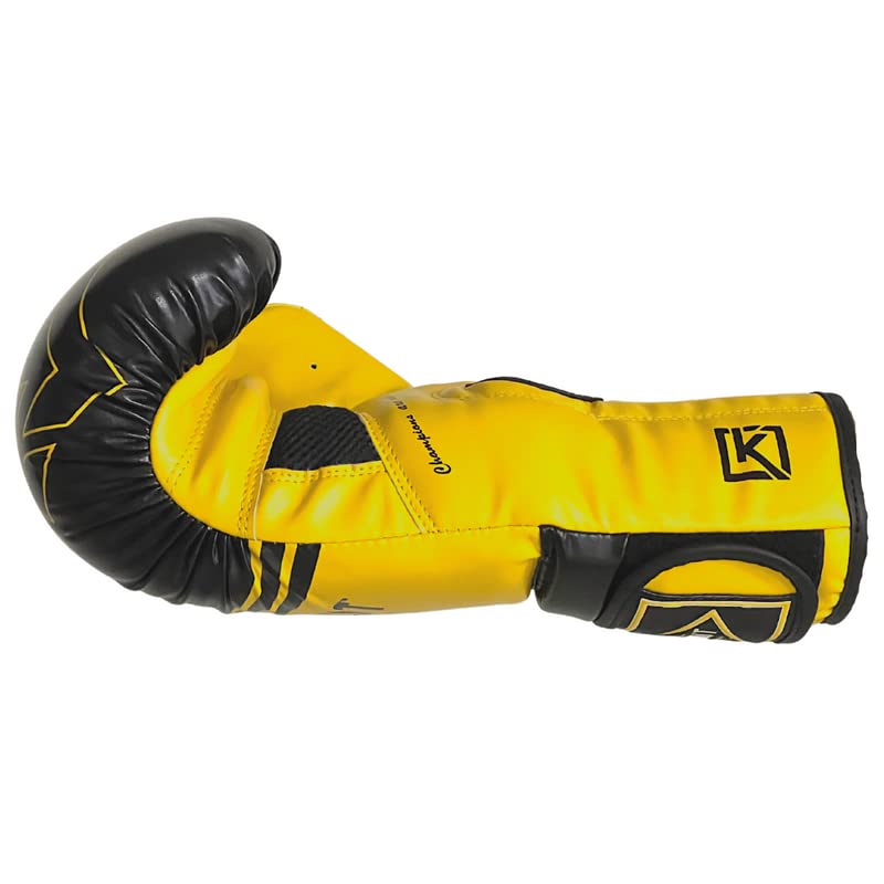 Boxing Gloves & Muay Thai Shin Guards for Men and Women, MMA Kickboxing Shin Pads Set, Adjustable Shin Guards with Instep Protection, Sparring & Martial Arts Training Gear - color: Red/Yellow, size: 14 oz