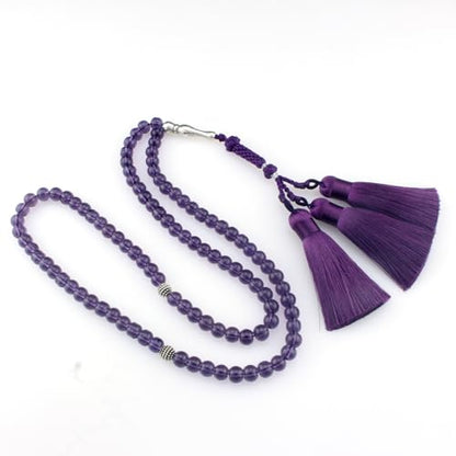 Muslims Islamic Dhikr 99 Tasbeeh Tasbih Prayer Beads, Purple Glass Beads with Tassel