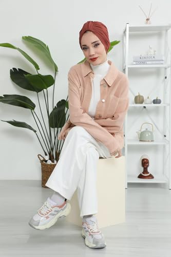 Aisha's Design Instant Turban Plain Cotton Scarf Head Wrap Lightweight Hat Bonnet Cap for Women - color: Cinnamon