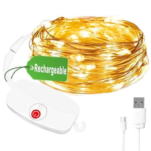 A.bigwhale Mini Fairy Lights Rechargeable, 8 Modes with Timer, 16.4ft 50 LED Battery Life, Copper Wire Fairy Lights, Removable Battery Compartment, for Wedding Party Christmas Decoration - size: 16.4ft - 1pc