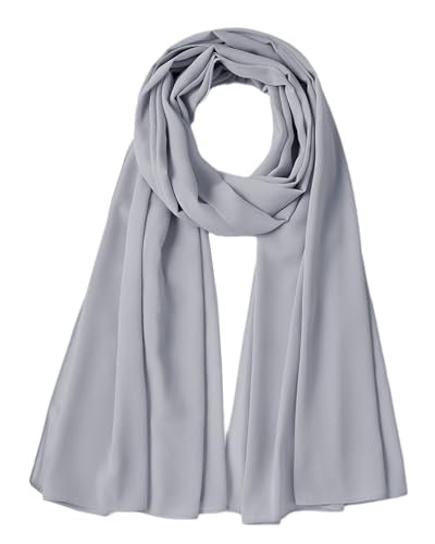 Chiffon Scarf for Women Lightweight Breathable Sunscreen Soft Solid Hijab Scarf for Daily & Muslim Wear - color: Gray Chiffon Scarf