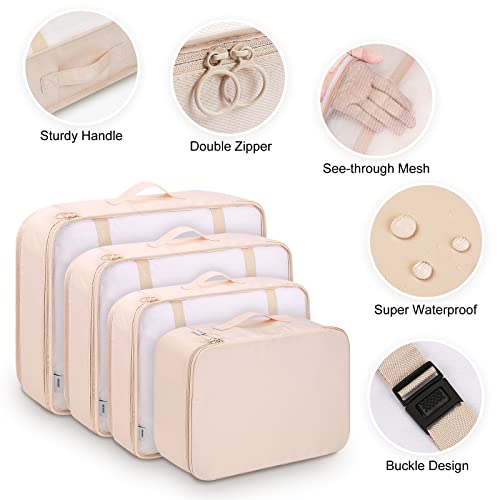 Mossio 9 Set Packing Cubes with Shoe Bag & Electronics Bag - Luggage Organizers Suitcase Travel Accessories - color: Beige