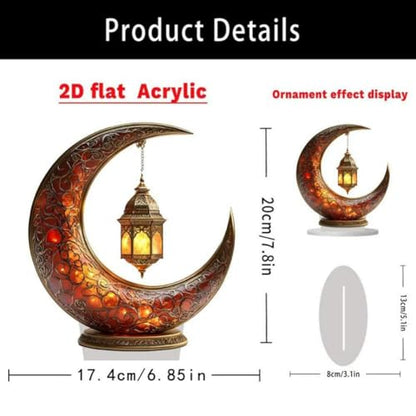 Ramadan Decorations Moon Lamp - 20×17.4cm Acrylic Ramadan Lights Decor for Table & Home, Enchanted Lunar Table Lamp, Ramadans Eid Gifts for Kids Lanterns, Eid Mubarak Decorations (D)