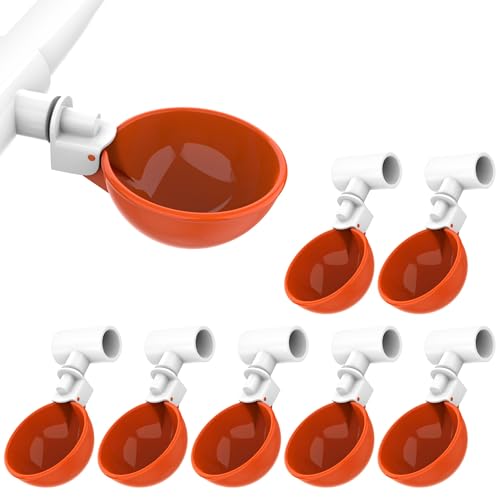 Lil'Clucker Large Automatic Chicken Waterer Cups with 1/2" PVC Tee Fittings - Chicken Water Cups, Chicken Water Feeder, for Chicks, Duck, Goose, Turkey - Poultry Waterer Feeder Kit (Orange, 8-Pack) - size: 8-Pack