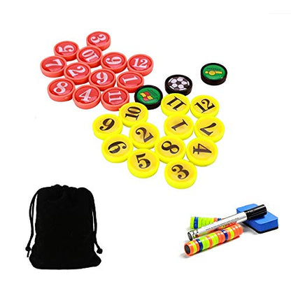 Joyeee Soccer Magnetic Board Accessories Set, Include 27 Pcs Player Markers, 2 Pcs Dry Erase Black Marker Pen, 1 Pcs Dry Eraser and Small Carry Pouch, Suit for Use on Magnetic Coaching Boards